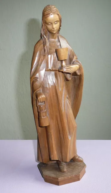 Bergbau Figur - Heilige Barbara mit Grubenlampe - Holzfigur - Signiert