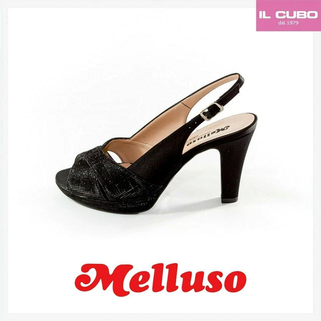 Sandalo Donna Elegante Melluso Galassia E Raso Nero Tacco H 8 Cm Con Plateau