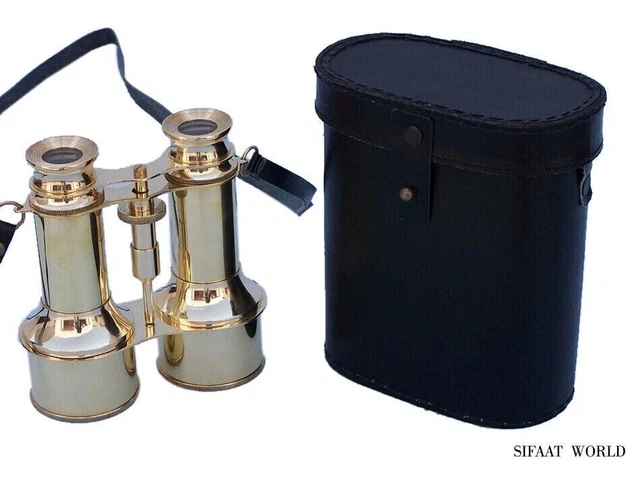 Vintage Nautical 6" Brass Gold Jumelles avec étui en cuir noir, Article cadeau