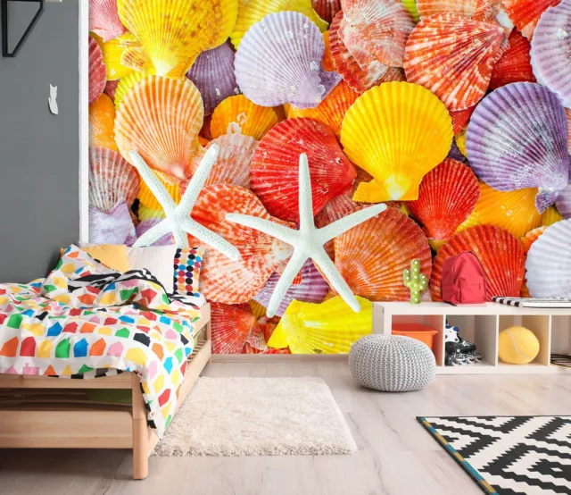 3D Seashell Starfish S21 Wallpaper Mural Self-adhesive Removable Sticker Kids Pa