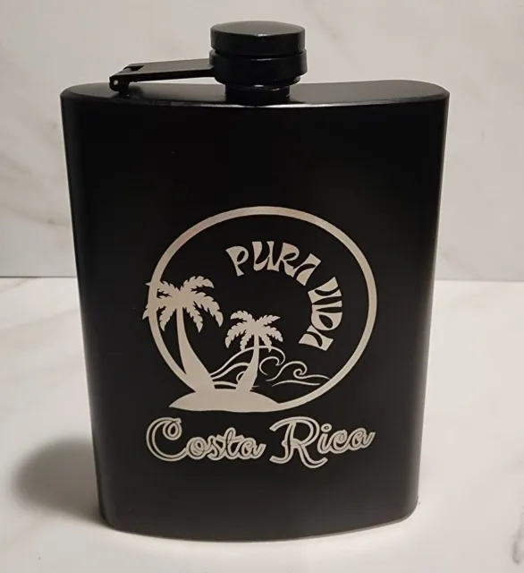 Costa Rica Palm Tree, beach Flask, Pura Vida!, Personalized, Custom