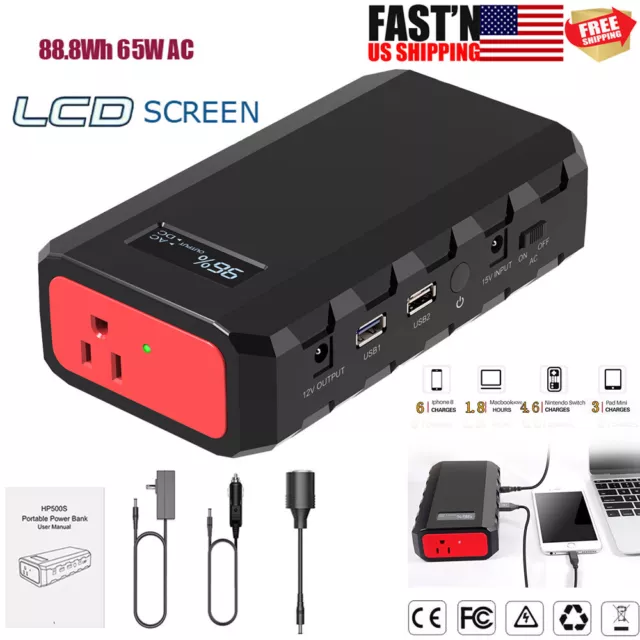 Portable Power Station 65W AC DC Outlet Fast Charger Camping Battery Power Bank