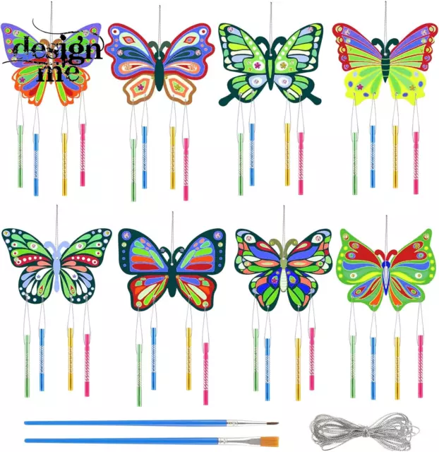 8Tlg Schmetterling Windspiel Bastelset Kinder Holz Basteln Schmetterlingdeko DIY
