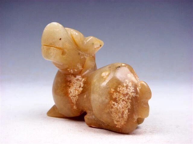 Vintage Nephrite Jade Stone Carved Sculpture Foo Dog Lion Looking Back #03032302 2