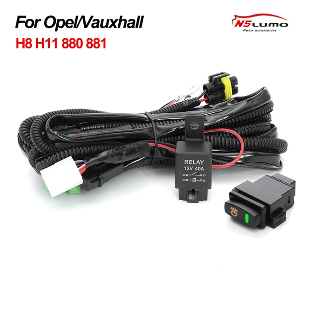 For Opel/Vauxhall H8 Add-on Fog Lights Connector Switch Relay Harness Wire Kits