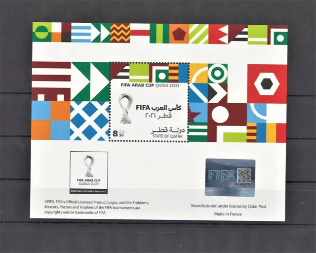 RARE FIFA Arab Cup Soccer Football 2021 QATAR Stamp Sheet** Art Hologram QR Code