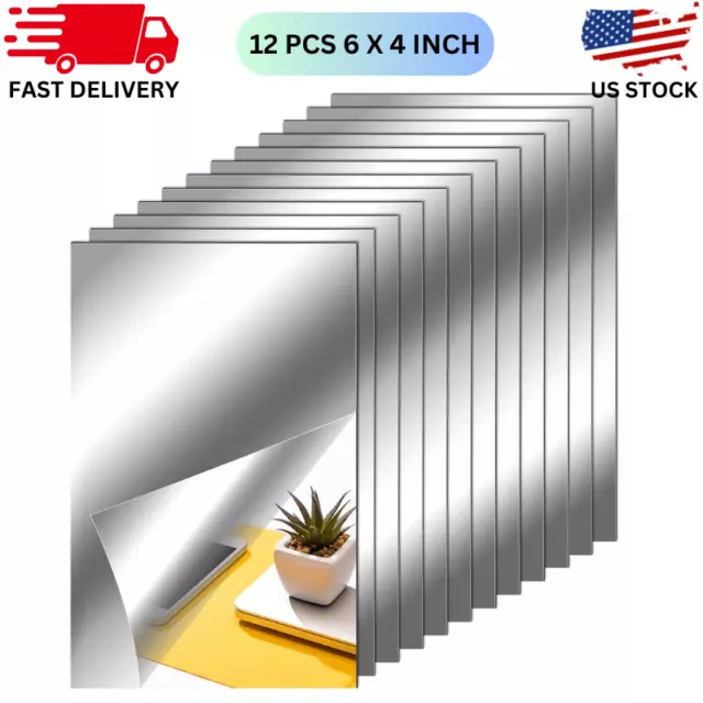 GXOEEGOF 12 Pieces Self Adhesive Acrylic Mirror Sheets, Flexible Non Glass  Mirror Tiles Mirror Stickers for Home Wall Decor, 6 x 6 and 6 x 9