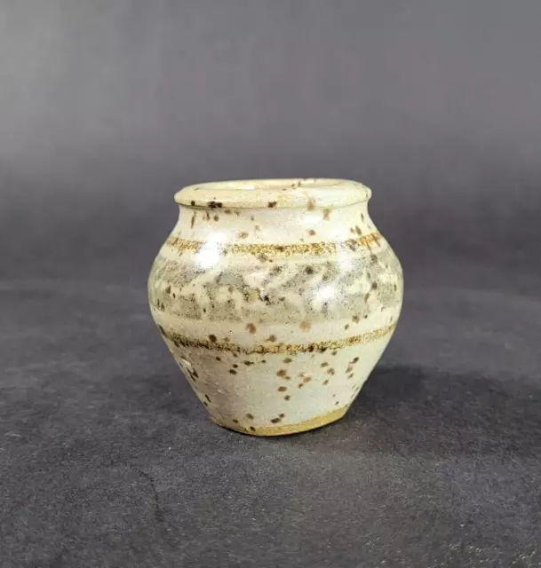 Vintage Miniature Studio Art Pottery Speckled Stoneware Vase 2" tall Signed