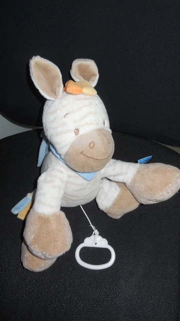 doudou peluche musicale Arthur et Louis zèbre blanc beige NATTOU 20 cm assis