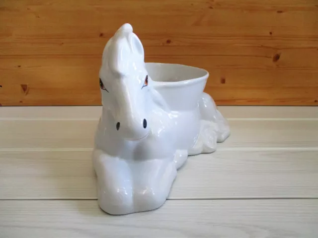 cache pot de fleur forme CHEVAL blanc / jardinière en céramique 2