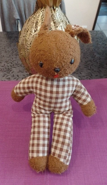 JB/ PELUCHE VINTAGE LAPIN ARC EN CIEL MARRON JAUNE VIOLET BLEU 40/32 CM