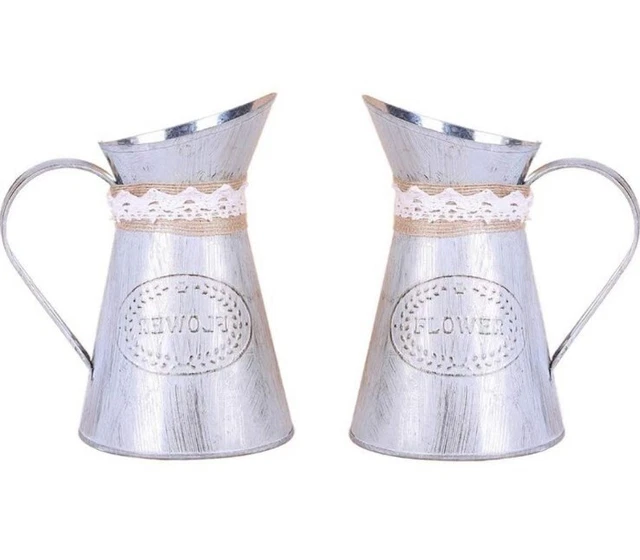 x2 Vintage Shabby Chic Blumenvase Blech Krug Krug Metall Hochzeit Wohnkultur NEU