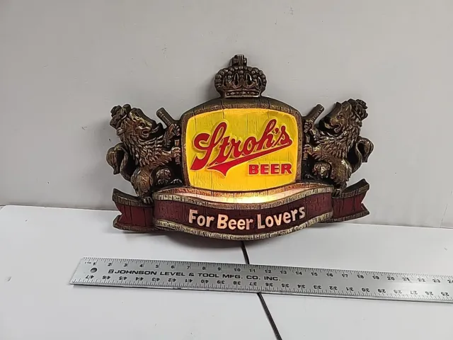 Vintage Plastic Strohs Beer Sign Beer Lovers Garage Bar Man Cave 18'' Nice!!