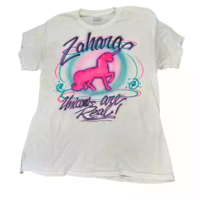 One of A Kind Airbrushed Unicorns T-Shirt - Gildan Shirt Women's Large