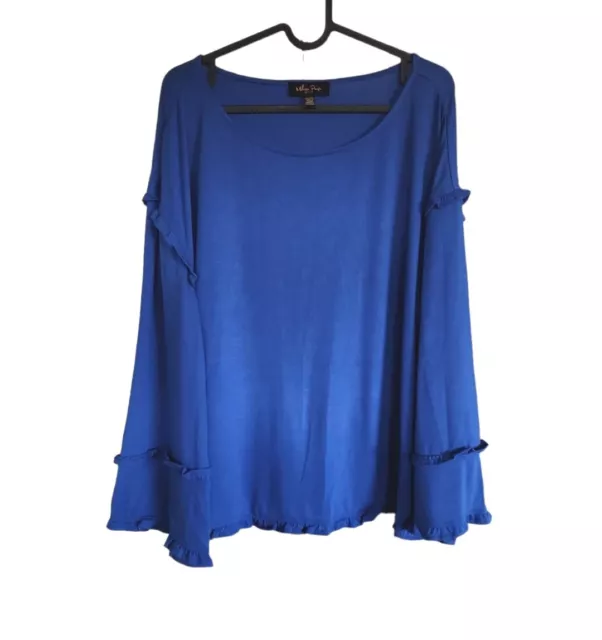 Melissa Paige Top Womens PXL Cobalt Blue Ruffled Long Sleeve T-Shirt Top NWOT