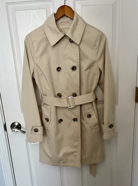 Michael Kors Womens Beige Overcoat Double Breasted Belted Med Fits Like Small