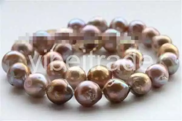 Genuine Natural 12-15mm Baroque Purple Reborn Keshi Pearl Necklace 14k