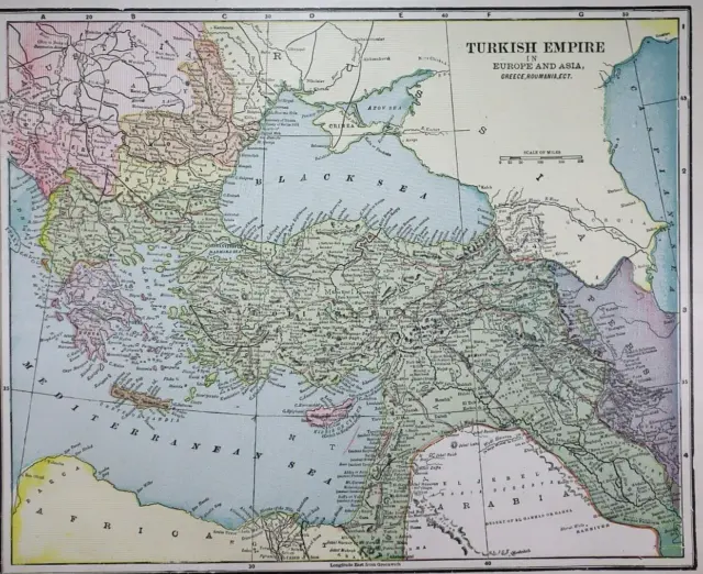 Old (11x14) 1899 Cram's Atlas Map ~ TURKEY / TURKISH EMPIRE ~ Free S&H  ~Inv#523