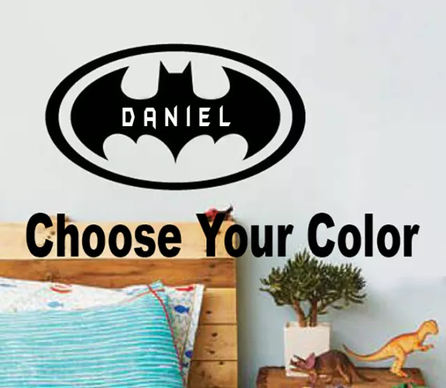 BATMAN PERSONALIZED DECAL Justice League NAME SUPER HERO WALL STICKER KIDS ROOM