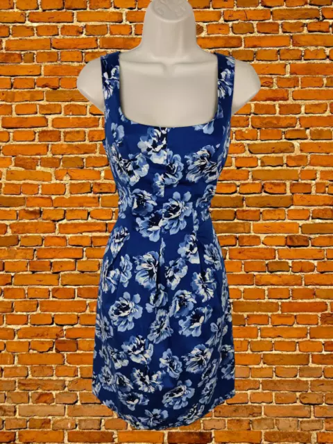 Womens Oasis Blue Floral Sleeveless Dress Size Uk 14 Pleat A-Line Occasion Vgc