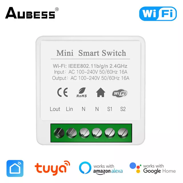 Interrupteur WiFi intelligent Tuya 16a, commutateur de commande à 2 voies, Mi...