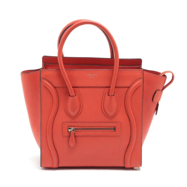 Celine Luggage Micro Shopper Leather Handbag Red
