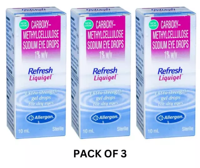 3 X Refresh Liquigel Lubrifiant Extra Fort Gel Gouttes Pour Yeux Secs 10 Ml