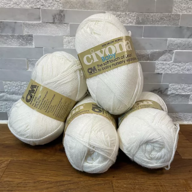 Lot 4 Columbia Minerva White Yarn Civona Baby 100% Orlon Acrylic Skeins 1602 VTG