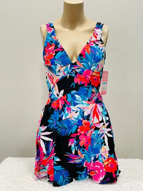 Rose Marie Reid Tropical Floral Print Swimsuit Swim Dress - Size 16 - New