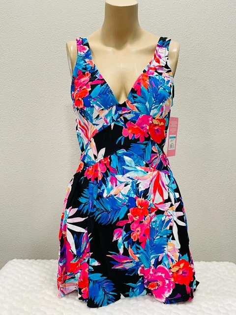 Rose Marie Reid Tropical Floral Print Swimsuit Swim Dress - Size 16 - New