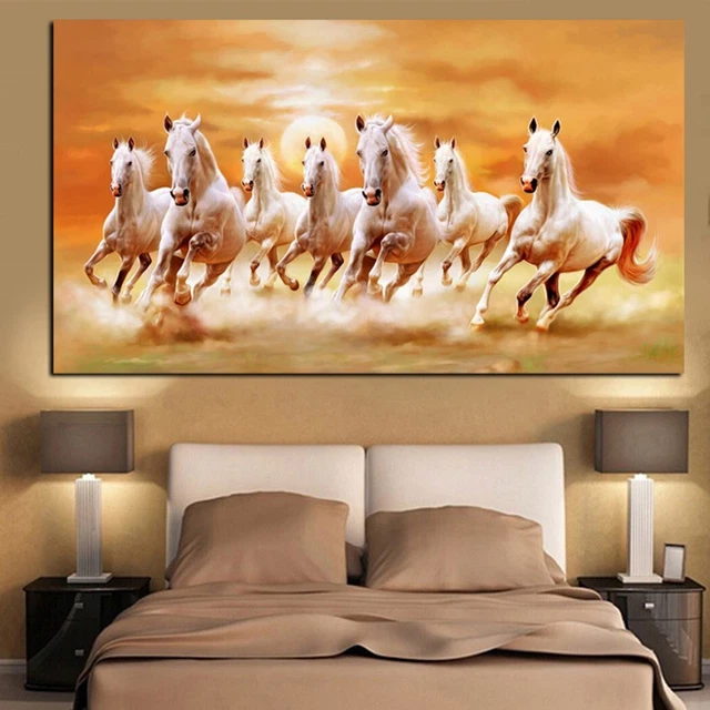 Casa Lienzo Mesita de noche Abstracto Caballo Carrera Caballo Blanco