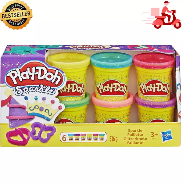 Hasbro A5417EU8 Play-Doh Glitzerknete 6 Farben 2 Ausstechformen 6 Dosen Knete.,