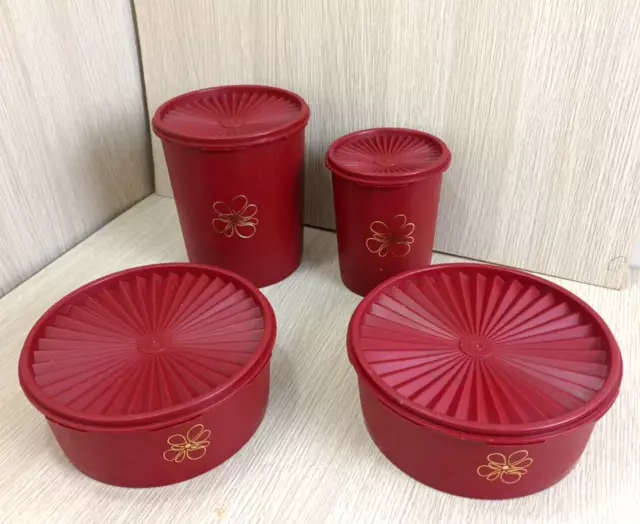 Tupperware Containers X 4 Set Vintage Mulberry Colour Good Condition