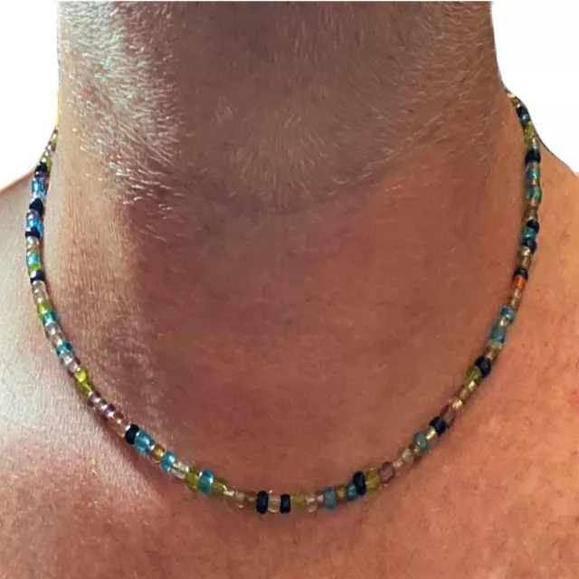 Collana catenina di perle in vetro colorate da uomo donna girocollo 40 45 50 cm