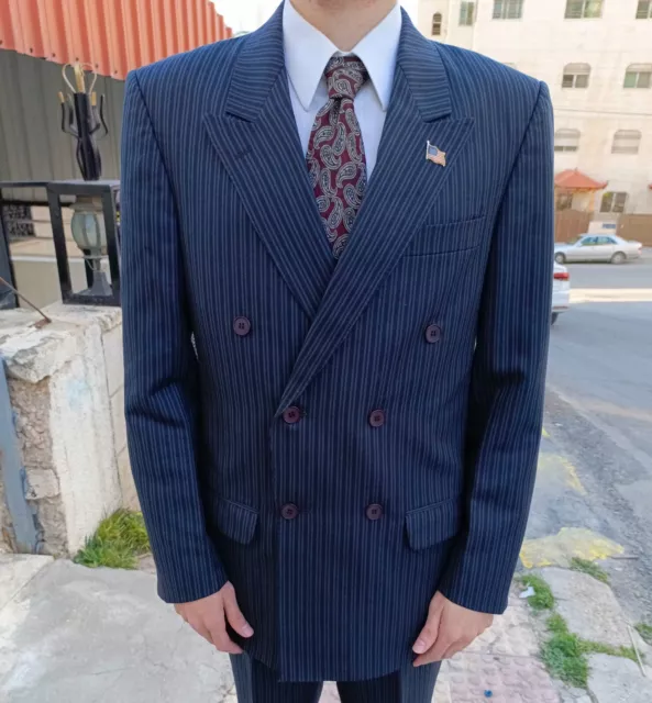 1950s vintage handtailored bespoke classic all worsted striped db gangster suit