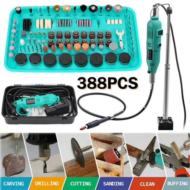 388PCS Electric Rotary Tool Drill Grinder Engraver Sander Polisher Carving Kit