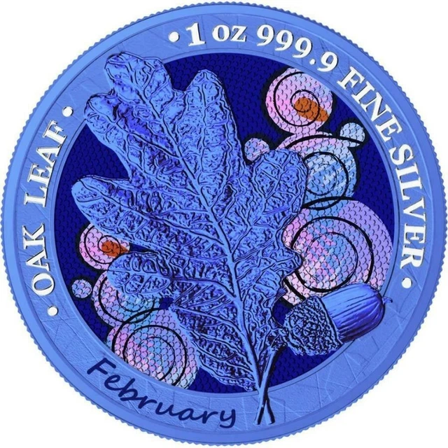 1 Oz Silver Coin 2019 5 Mark Germania Oak Leaf 12 Month Series - February