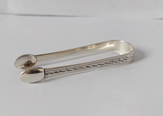 Pair of Mini Antique Georgian Solid Sterling Silver Engraved Sugar Tongs - 1807