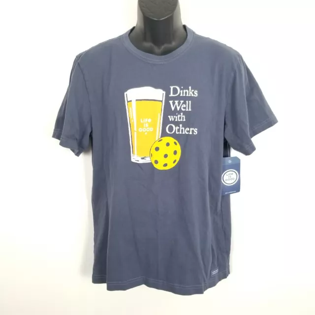 Life Is Good Crusher T-shirt Men's Medium Blue "Drinks Well with Others" Cotton