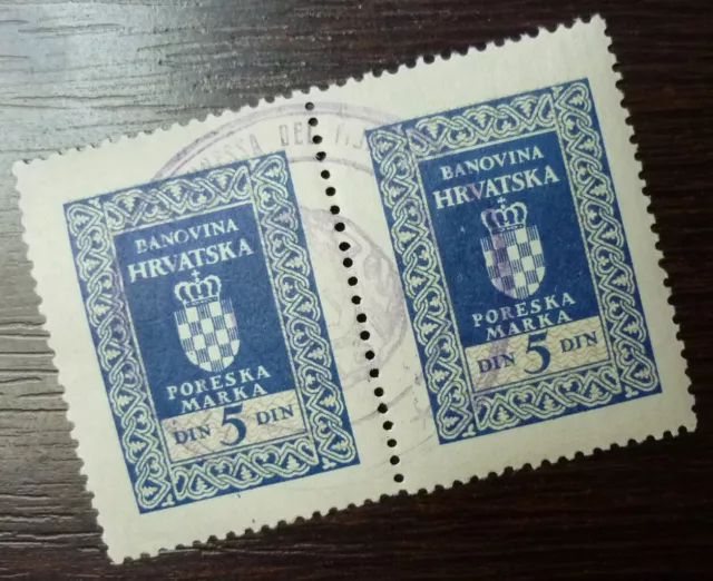 Italy WWII Fiumano Ovp. Croatia Yugoslavia Revenue Stamp 5 Din A4