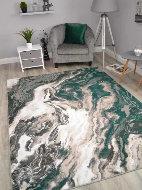 Modern Abstract Rugs Emerald Green Marble Small Extra Large Soft Floor Carpets