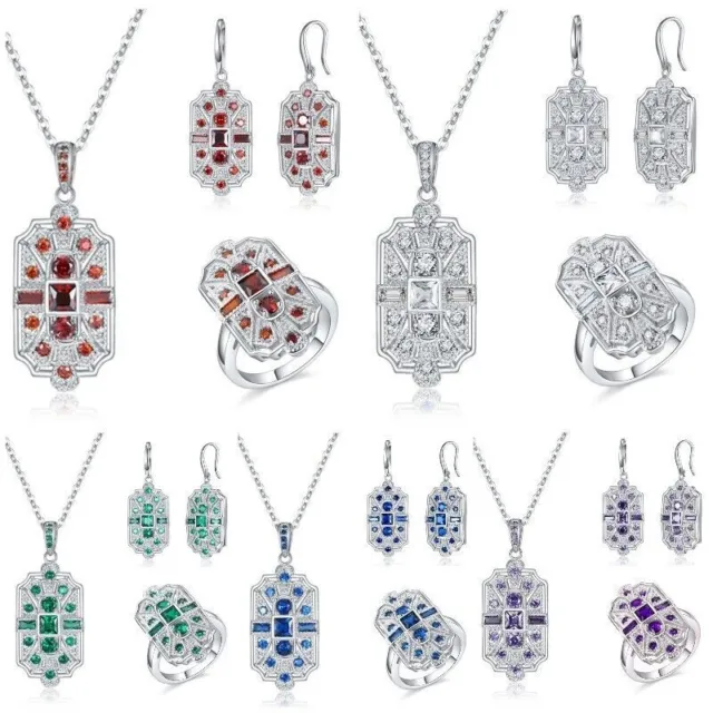 Luxury 925 Silver Cubic Zircon Ring Earrings Necklace Wedding Women Jewelry Set