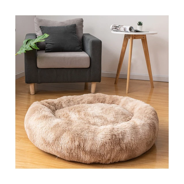 Oval Calming Donut Cuddler Dog Bed,Shag Faux Fur Cat Bed Washable Ro... All Sale