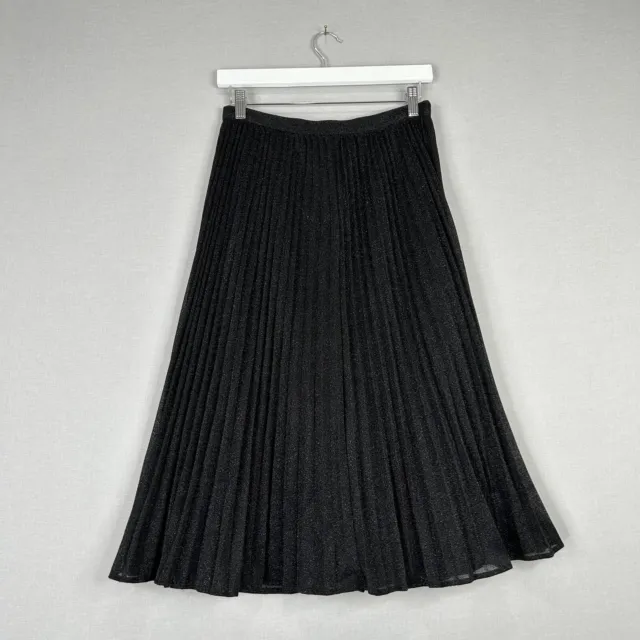 Whistles Womens Skirt 6 Black Shimmer Pleated Accordion Midi Holiday Flowy Chic