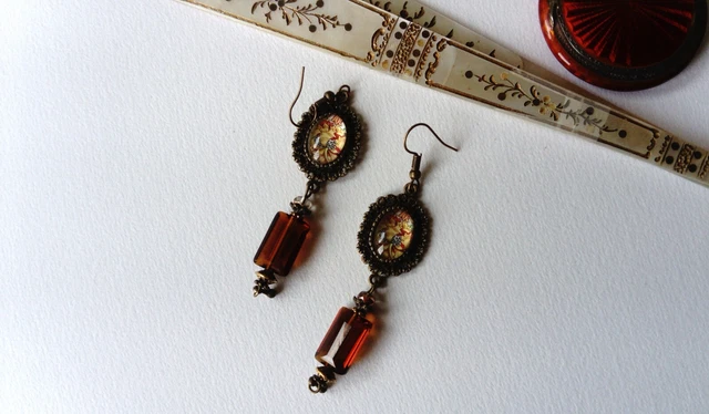 Vintage style art deco art nouveau boucle d'oreille - Montres & Bijoux