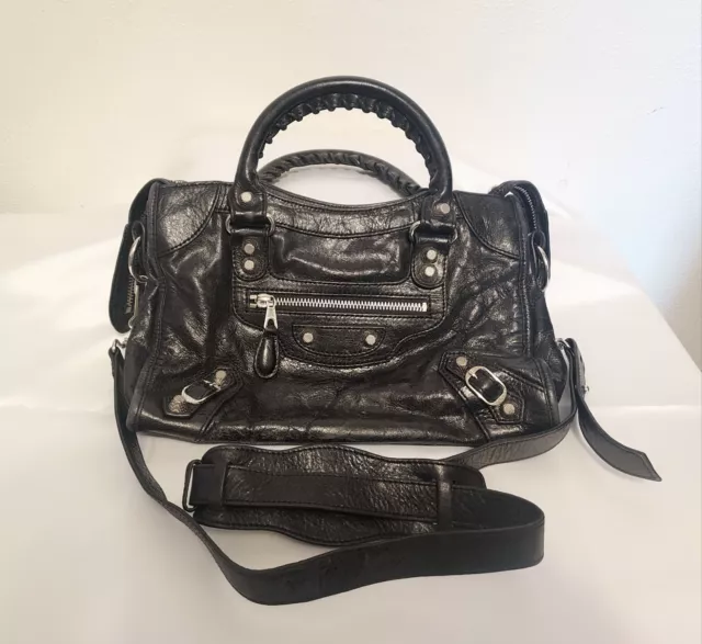 Balenciaga Paris Black City Bag Leather Moto Purse Made in Italy