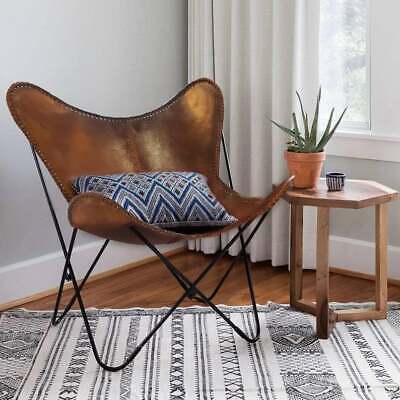 Handmade Genuine Vintage Tan Buffalo Leather Home & Garden Butterfly Chair BKF