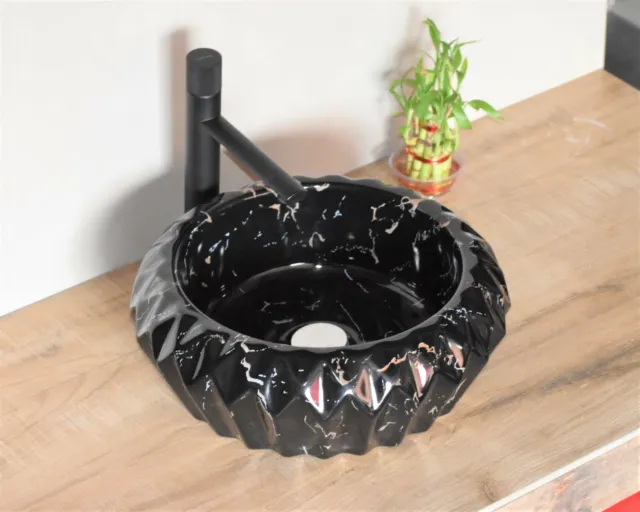 Bathroom vessel sink above counter ceramic porcelain wash basin Black Marble