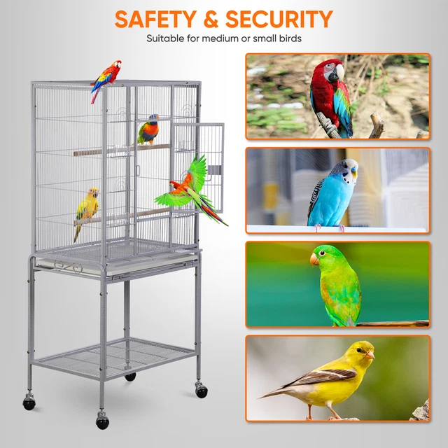 View of BIRD CAGE LARGE Parrot Play Cockatiel House Metal Stand Doors with 4 ...