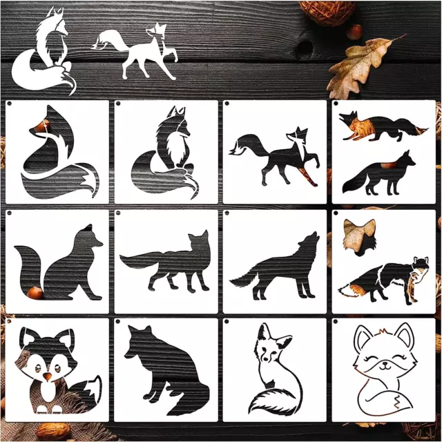 12 Pieces Stencil for Painting, Reusable Fox Animal Stencils Template Forest